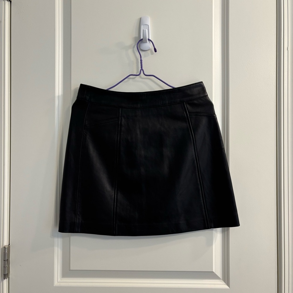 Reiss Arden Black Leather Mini Skirt